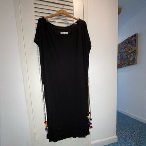 Pitusa Black Dress wColorful Pom Poms for beach cover up
